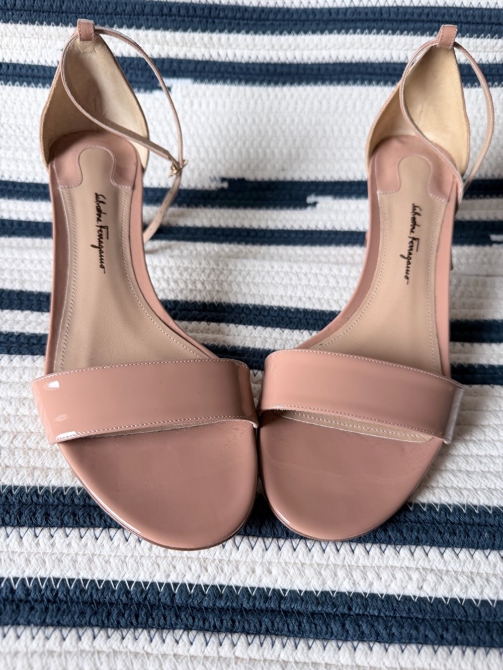 Salvatore Ferragamo Blush Patent Leather Ankle-Strap Heels